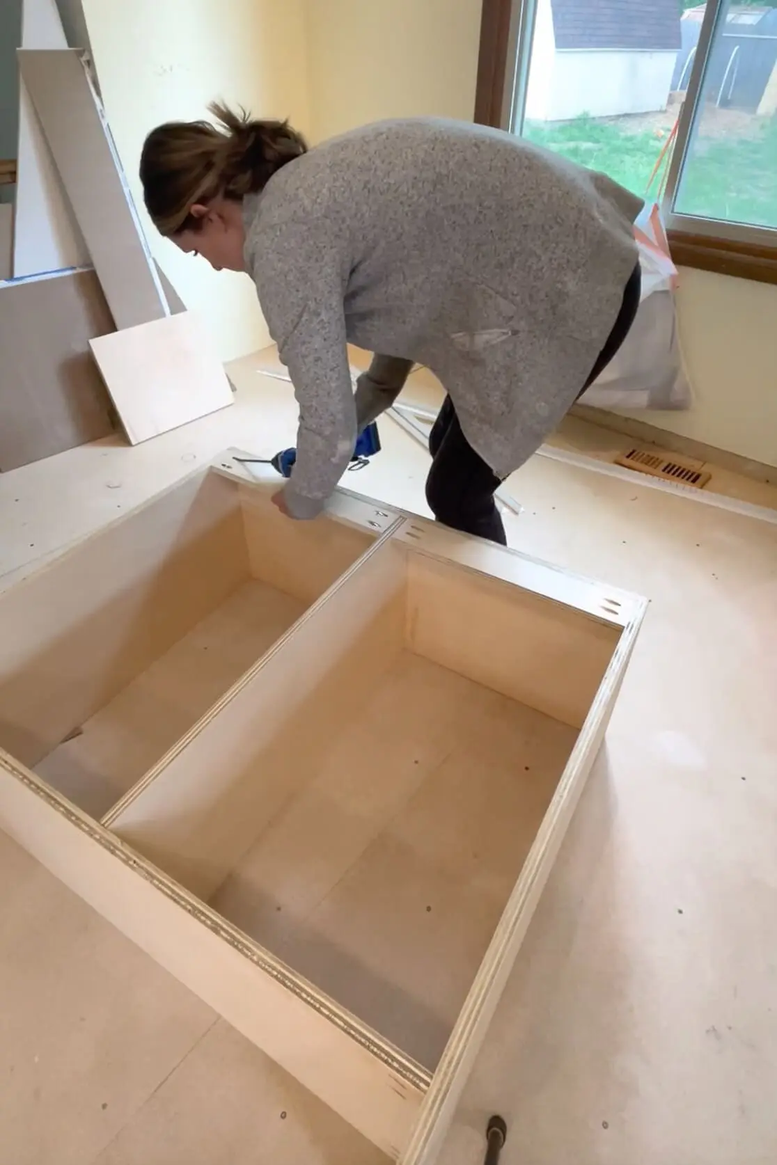 Building a low pantry shelf.